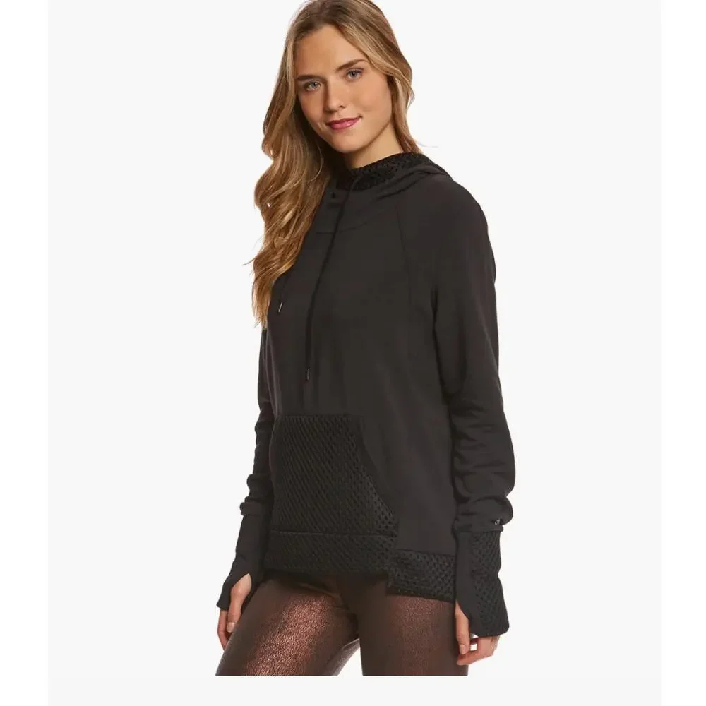 NWOT Alo Yoga Eclipse Yoga Long Sleeve Hoodie Gray/Black Mesh sz L